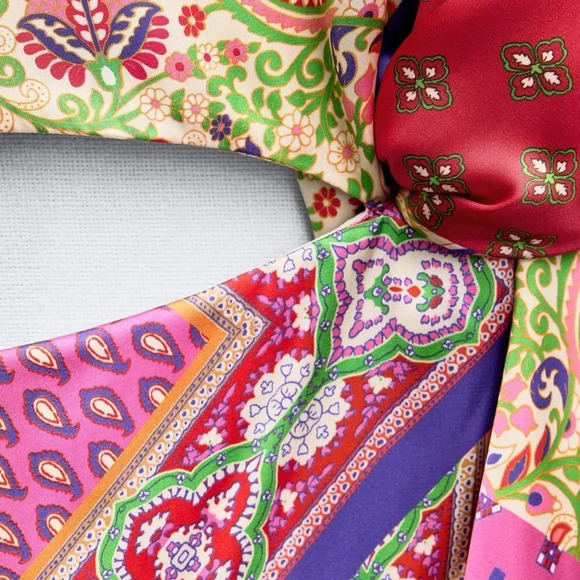 ZARA PATCHWORK PRINTED HALTER NECK MIDI DRESS - Picture 6 of 8